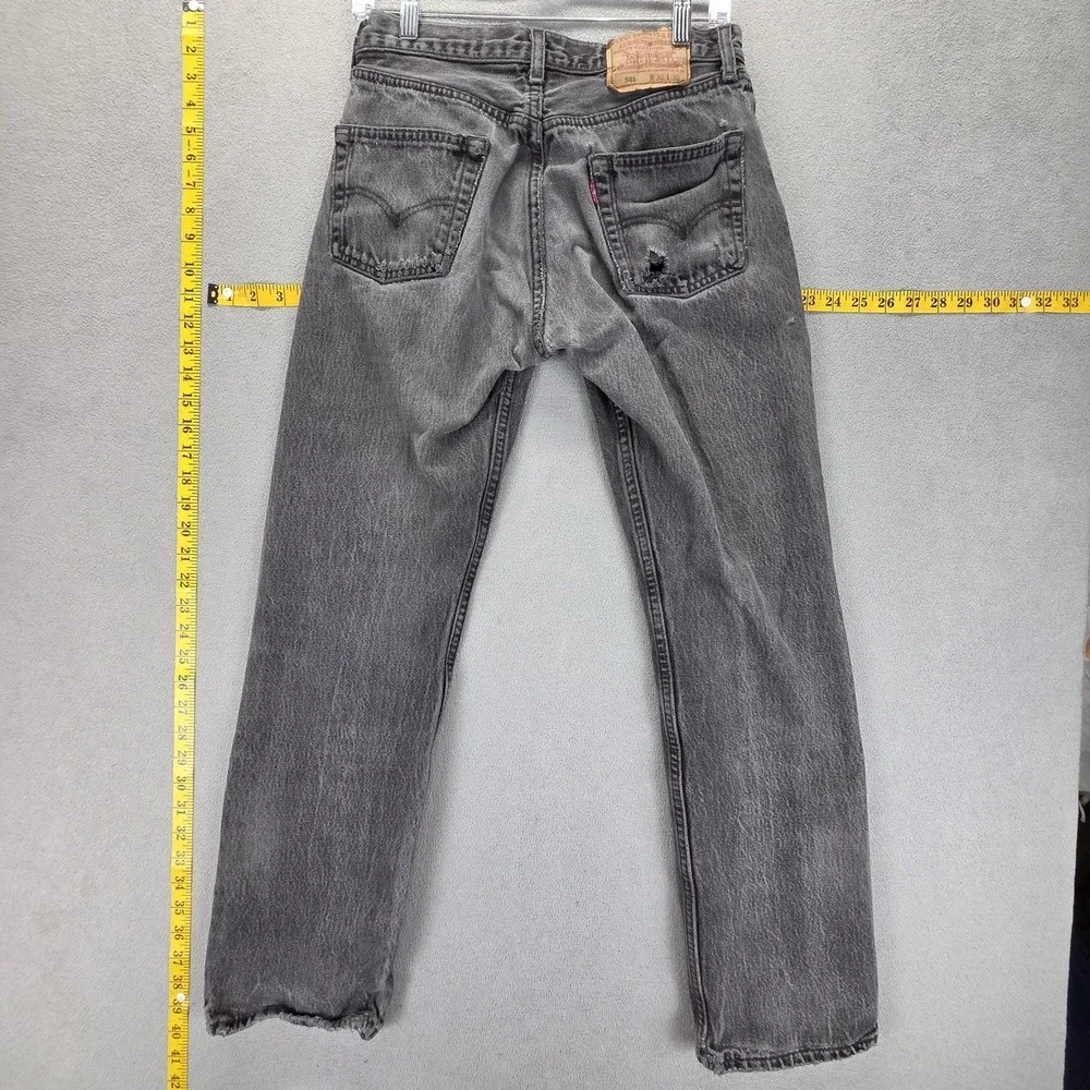 Vintage Levis 501‎ Jeans Mens Black Charcoal Wash Button Fly Made USA Fits 26x30